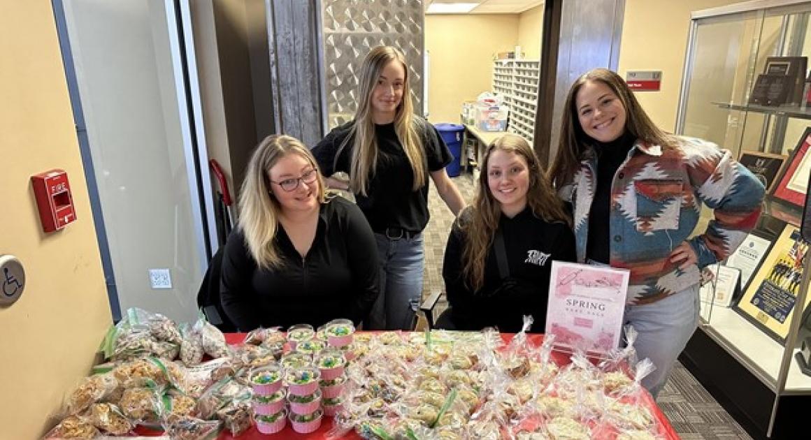 Left to Right: Student Nursing Association board members Madison Good, Bailey Diaz, Gabrielle Sanford and Caitlin Griffith during a bake sale fundraiser.